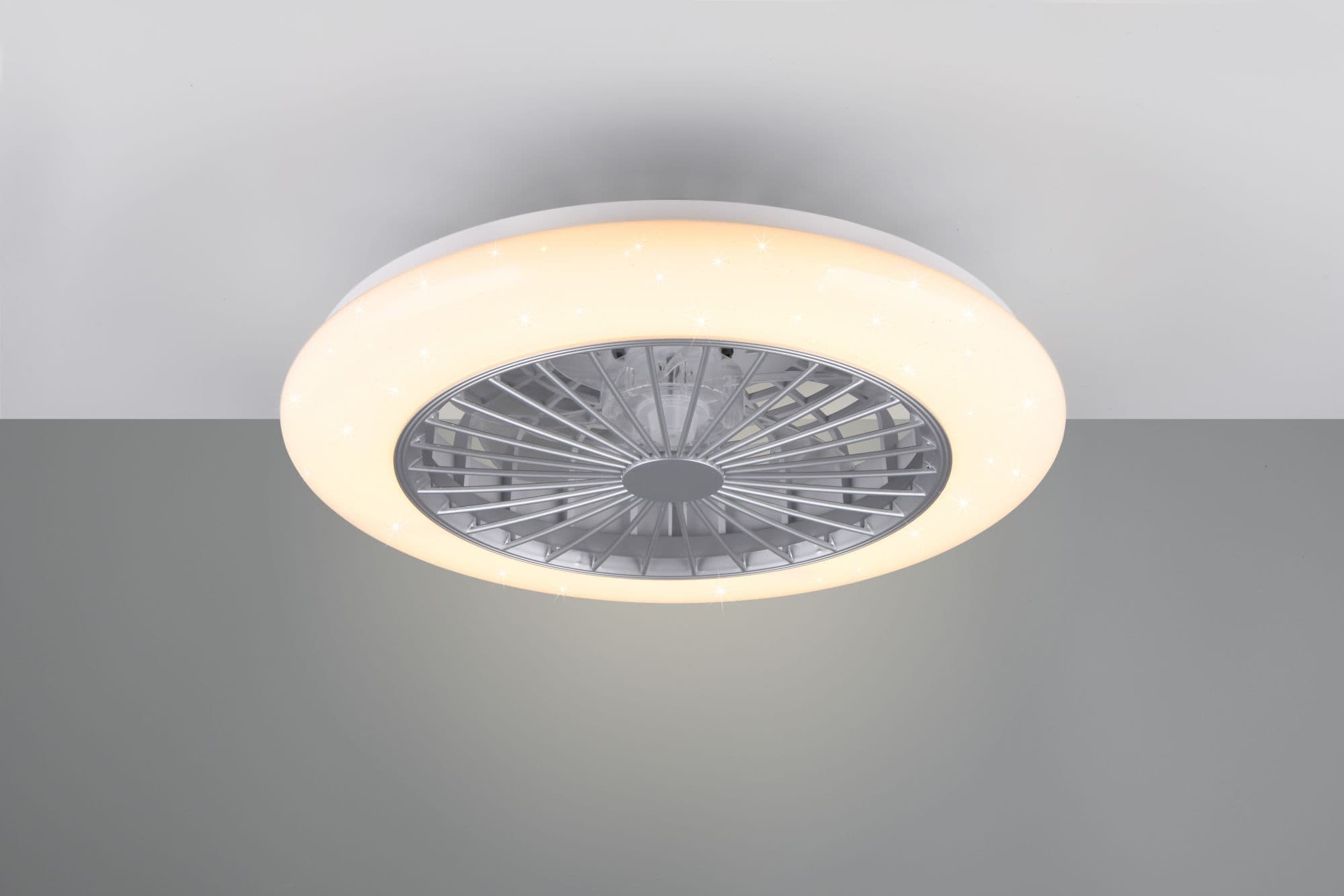 STRALSUND VENTILATORE E PLAFONIERA LED 30W 3500lm- 9W · 1x 0lm,, 2700 - 6500K-CON EFFETTO CIELO STELLATO CON TELECOMANDO MULTIFUNZIONE RGB DIMMERABILE D.49CM