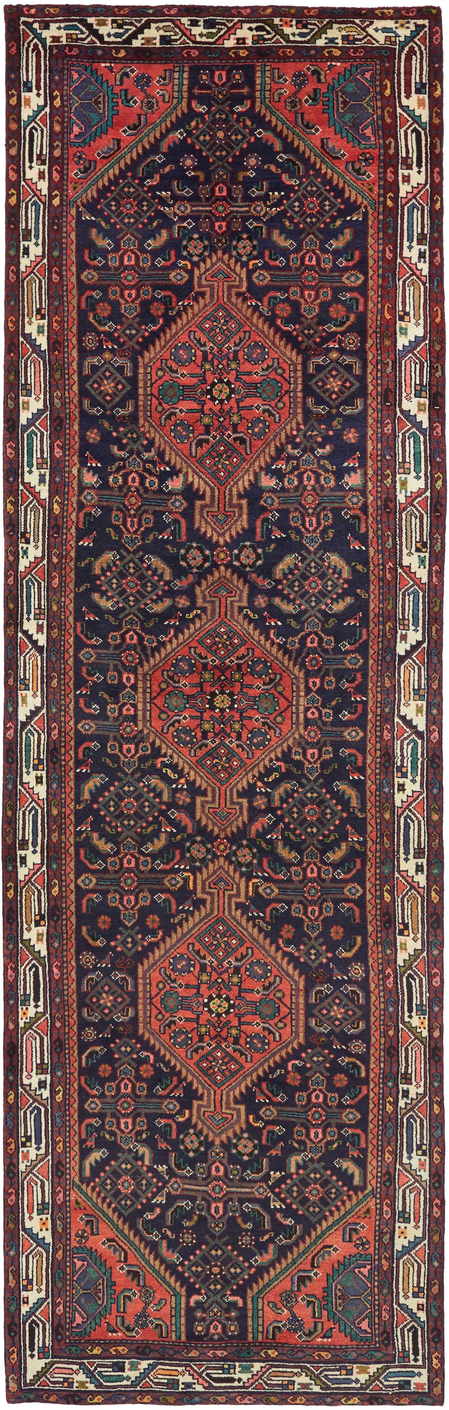Hamadan Persia Floreale Blu Rosso Mattone 110x360 Cm