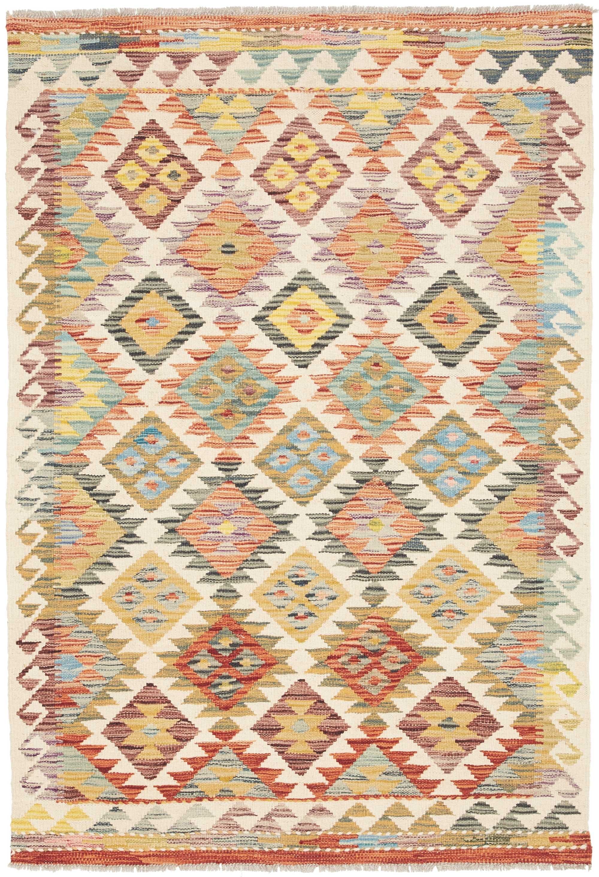 Kilim Afghanistan Geometrico Multicolore Pastello 103x151 Cm